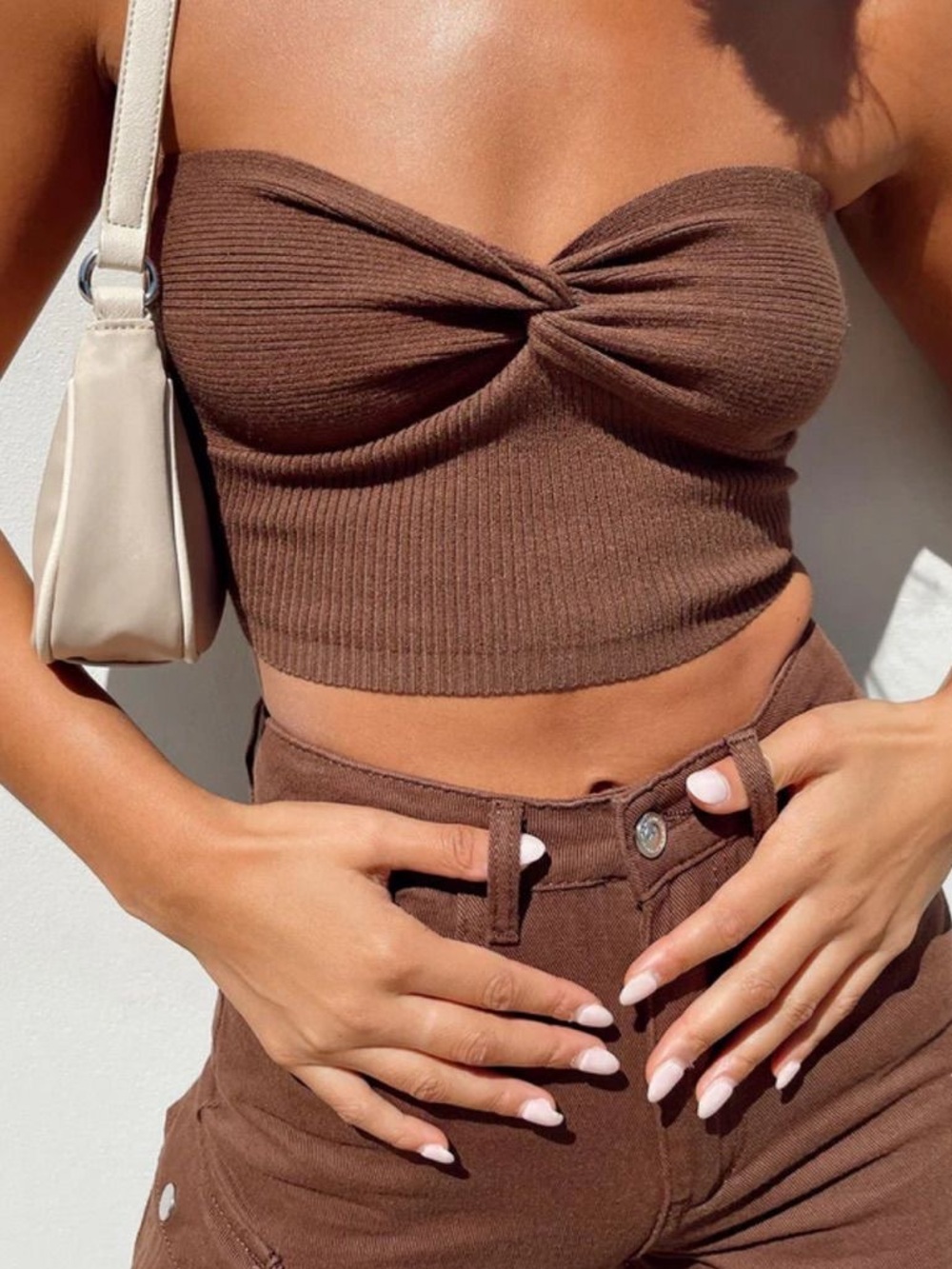 Princess Polly Chocolate Brown Knit Twist Crop Top